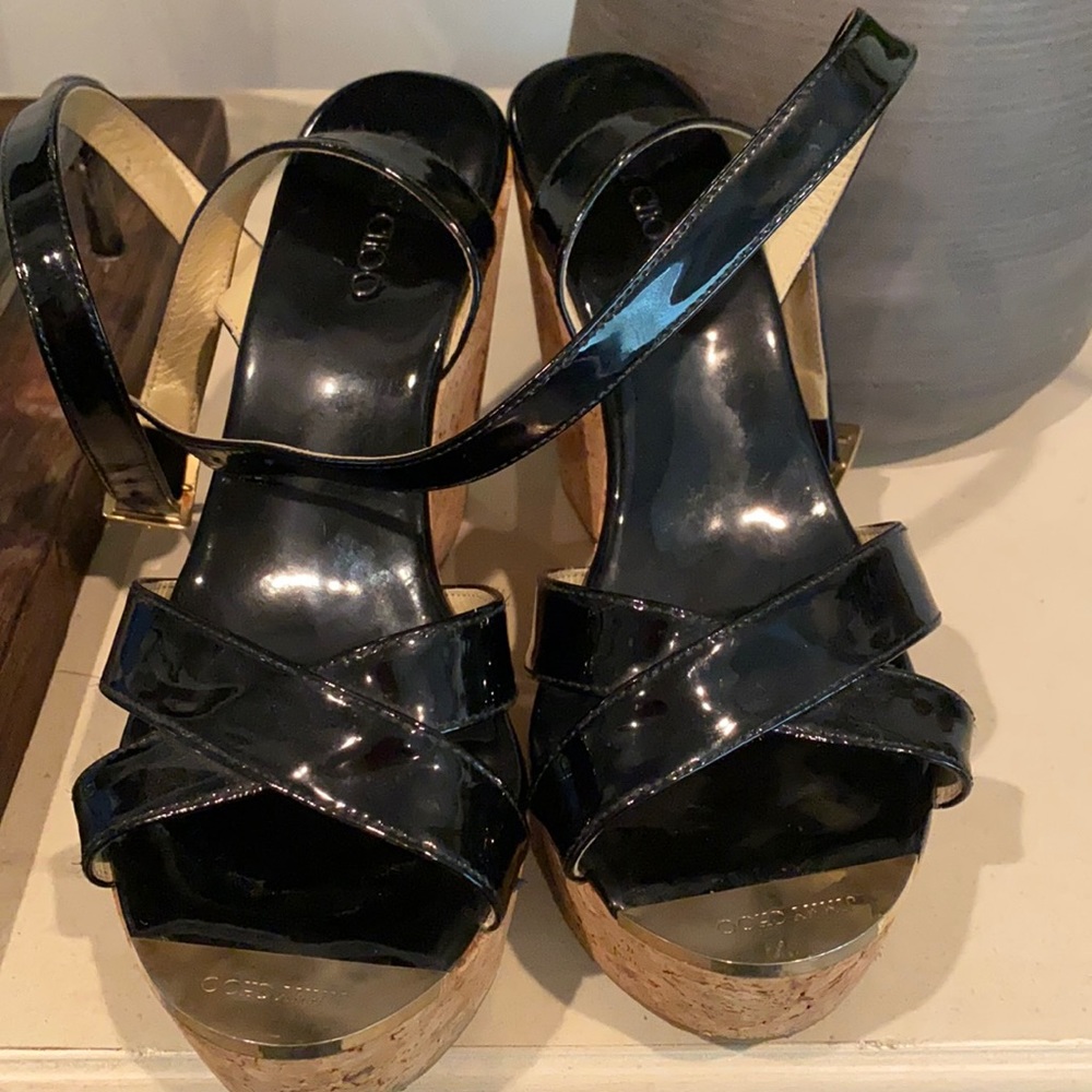 Jimmy Choo black patent wedge